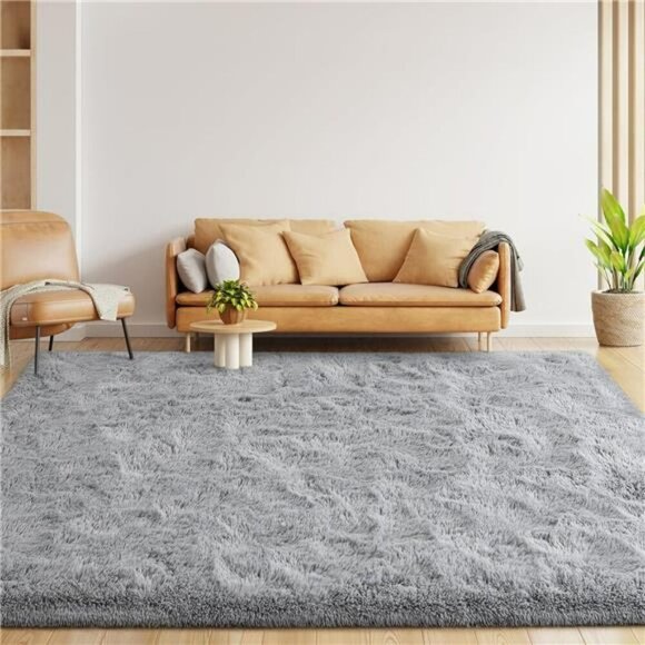 Shag Area Rug 5x8 Soft Grey Fuzzy Plush Carpet for Bedroom Living Room Dorm - Picture 5 of 7